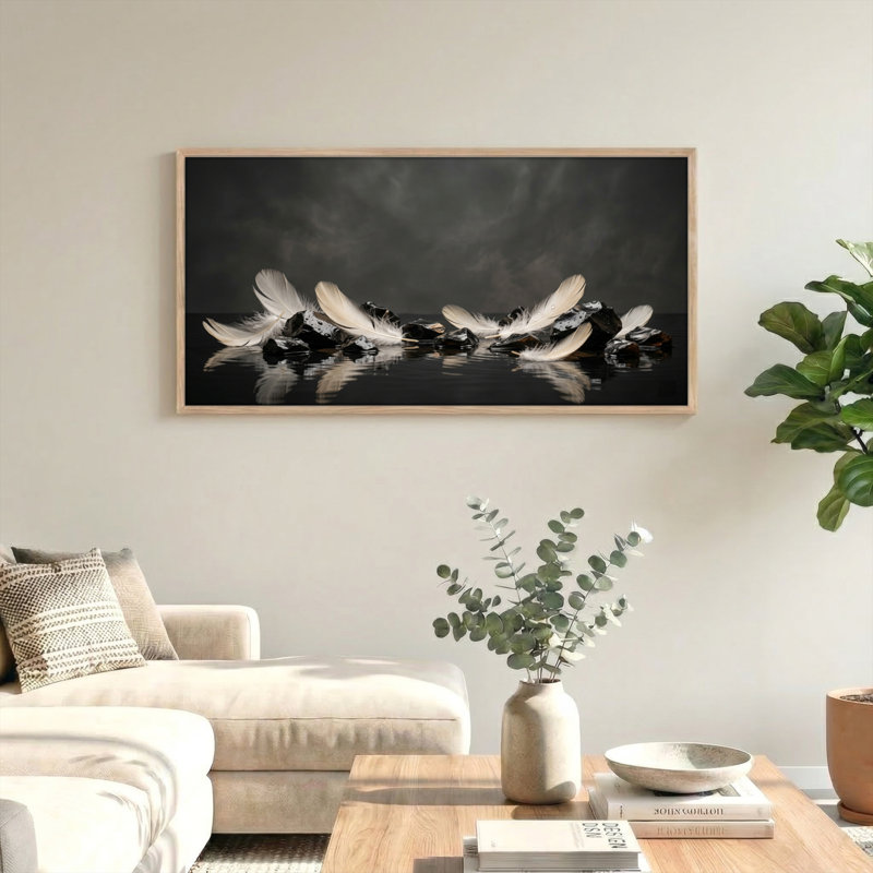 Ensemble de 1 toile murale « Reflet de plumes », 40“W x 20”H, Naturel