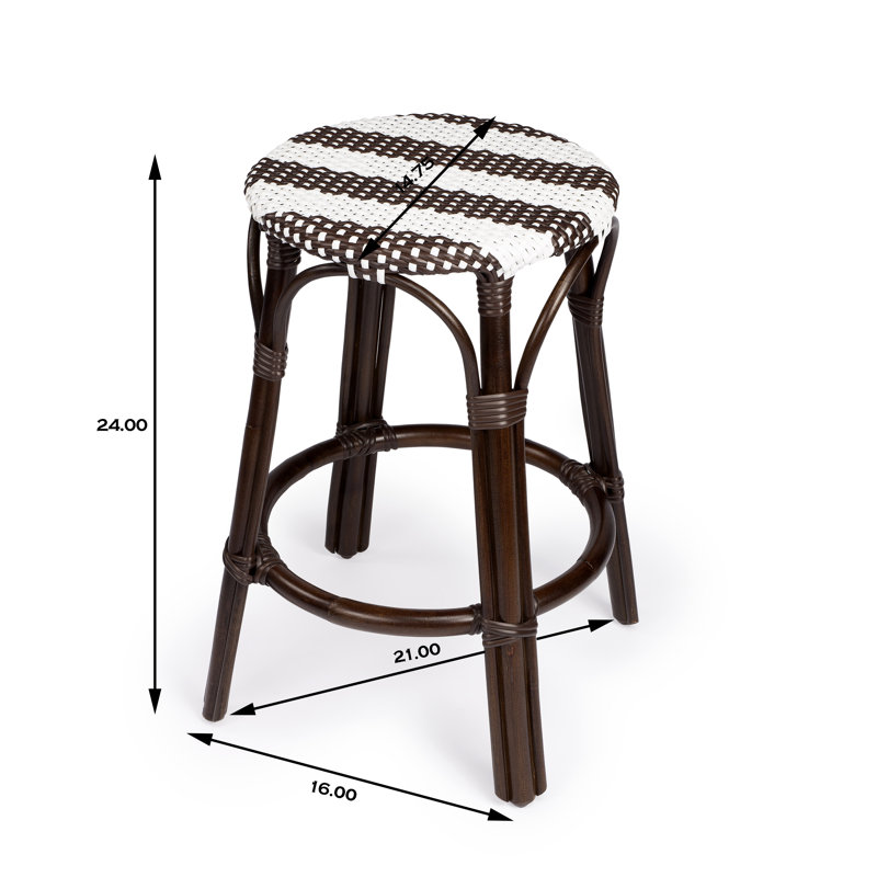 Tobias Rattan Bar Stool & Counter Stool, Counter Stool (24" Seat Height), White/Tan Dot/Natural Rattan Frame