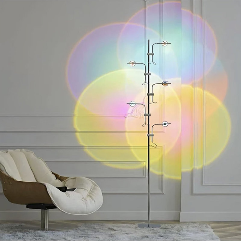 Polynescence Floor Hansel Modern Chrome Led Light With Adjustable Arms, Remote Control & Colour Filters For Customizable Ambiance