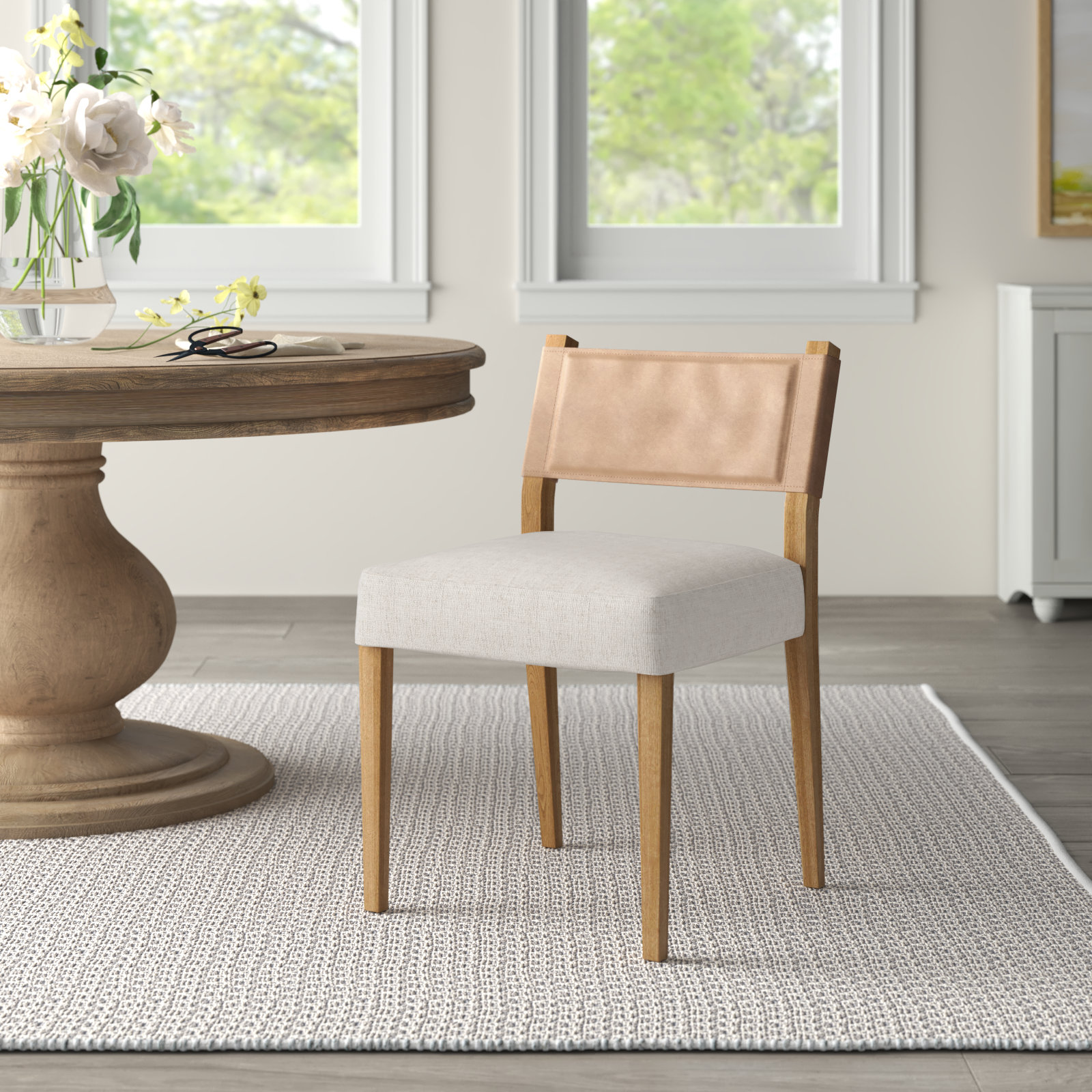 Lorretta Genuine Leather Side Chair, Polyester/Leather Winchester Beige, Natural