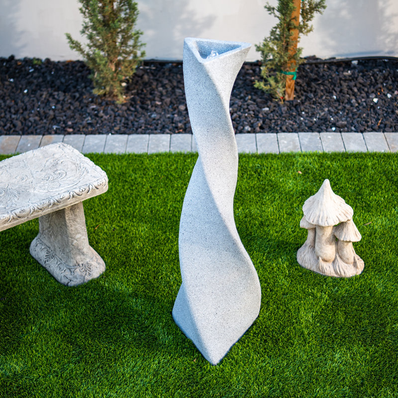 Freestanding Sculptural Modern Twisted Pilar Water Fountain, White, White