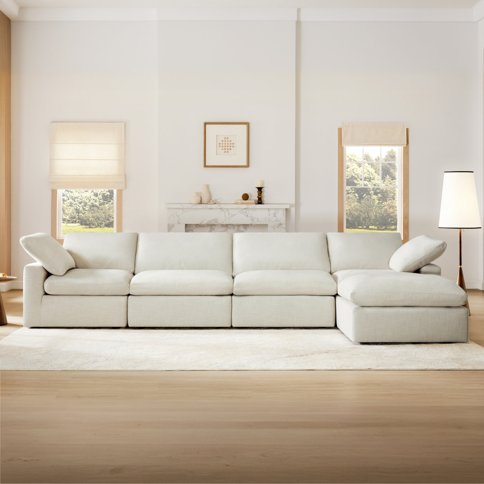 Asher 4 - Piece 118'' Upholstered Modular Sectional, 31.5'' H x 156'' W x 78.74'' D, Ivory Linen