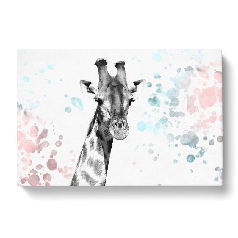 Giraffe With Paint Splashes In Abstract - Wrapped Canvas Painting, 35cm H x 50cm W x 3cm D