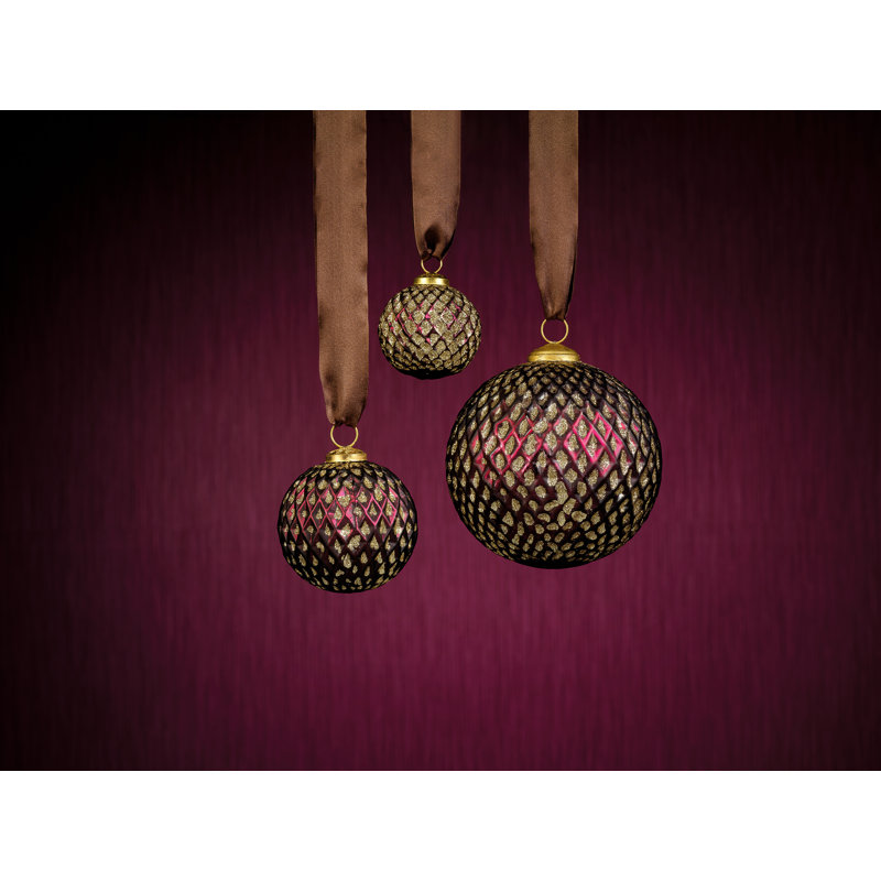 Ensemble de 6 boules ruche avec paillettes dorées, H 4 po x l 4 po x P 4 po, Vert
