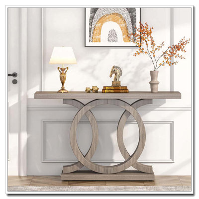 Farmhouse Console Table with Geometric Wooden Base for Display Storage