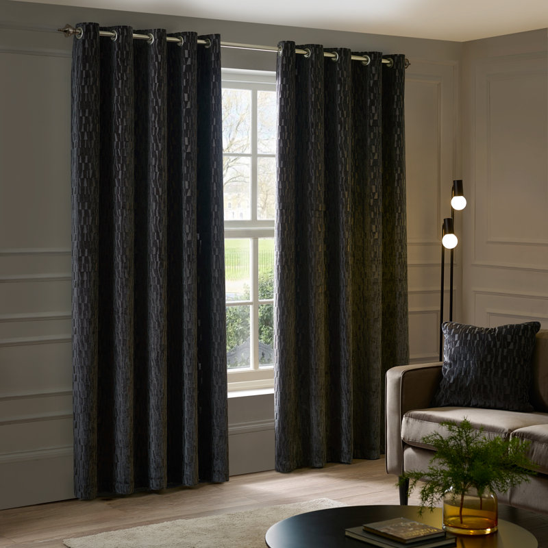 Manhattan Room Darkening Curtain Panel Pair, 168cm Width x 137cm Drop, Black