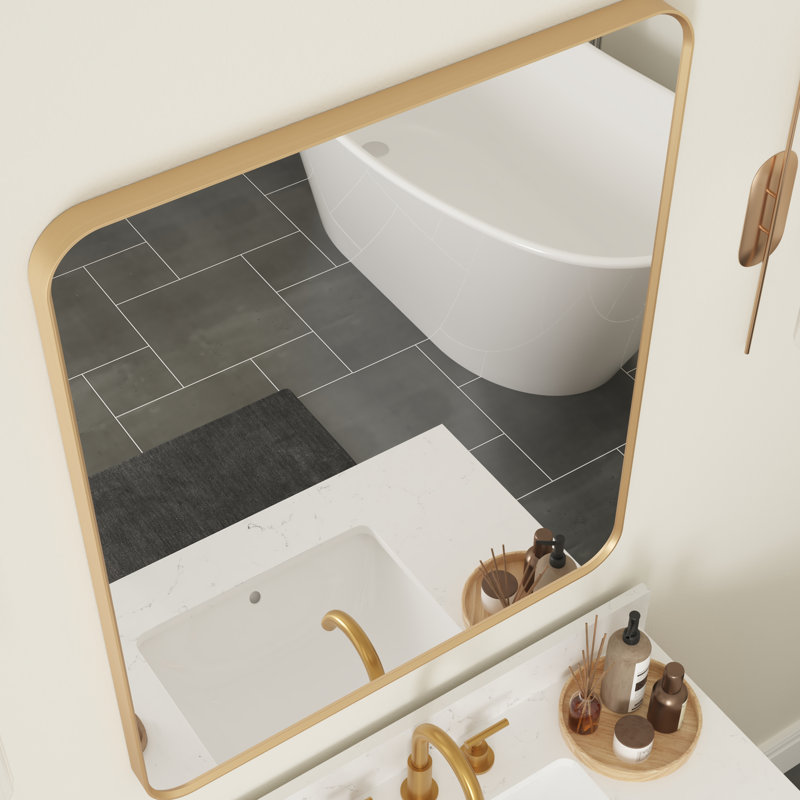 Hellie Metal Flat Wall Mirror, Rectangle, 48" x 36", Brushed Gold