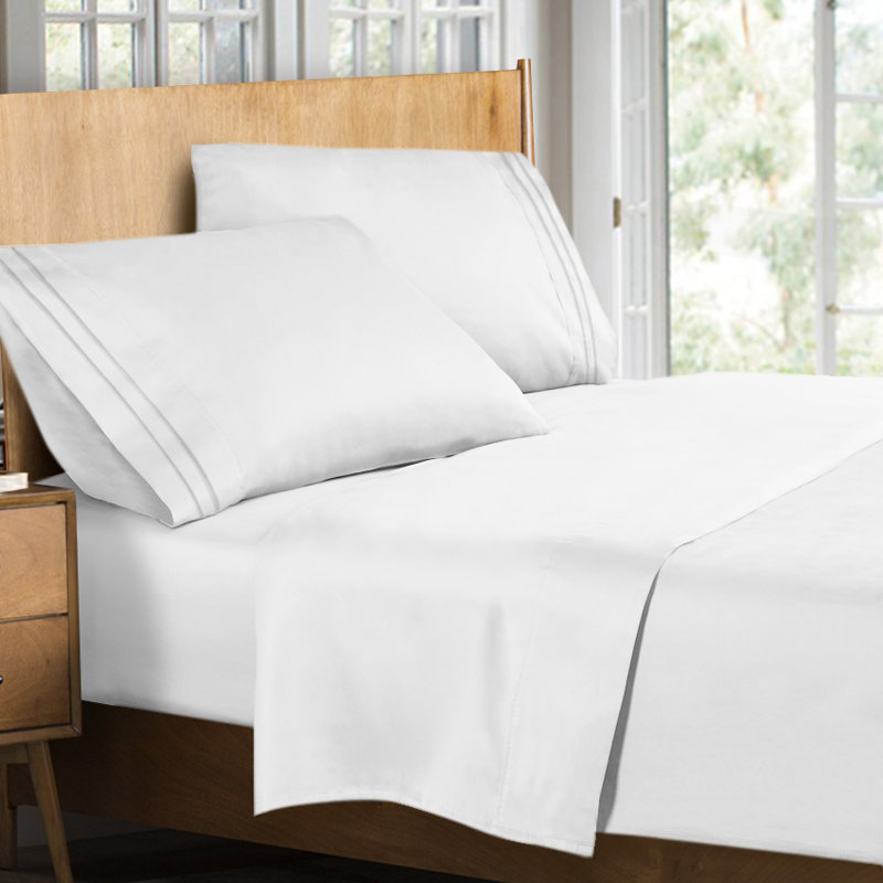 Microfiber Striped Sheet Set, White, Twin Sheet Set + Fitted Sheet + 1 Pillowcase