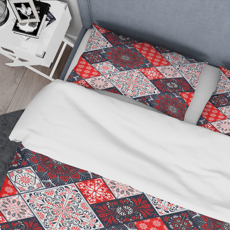 Multicolor Floral Patchwork - Abstract Duvet Cover Set - Microfiber Polyester, King Duvet Cover + 2 King Shams