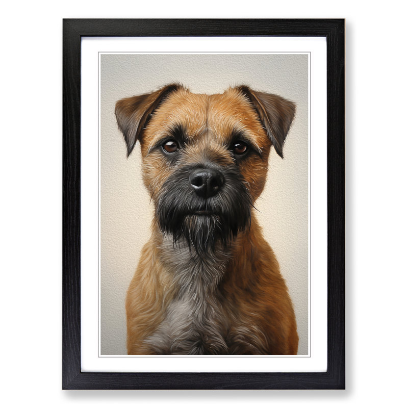 Border Terrier Realism - Single Picture Frame Print on Wood, Black, 34cm H x 25cm W x 2cm D