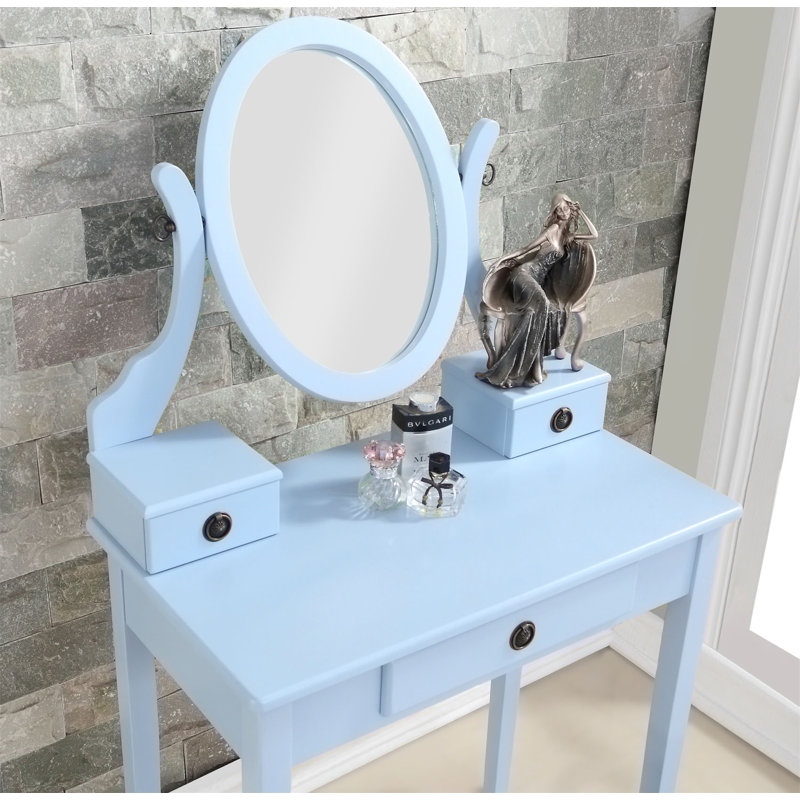 Bureau de coiffeuse avec tabouret, Bleu