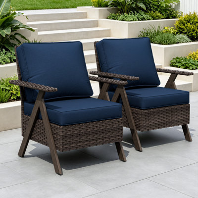 Chaises de patio en osier, chaises en rotin PE toutes saisons avec structure en métal robuste, chaises d'extérieur à assise profonde pour jardin de jardin près de la piscine