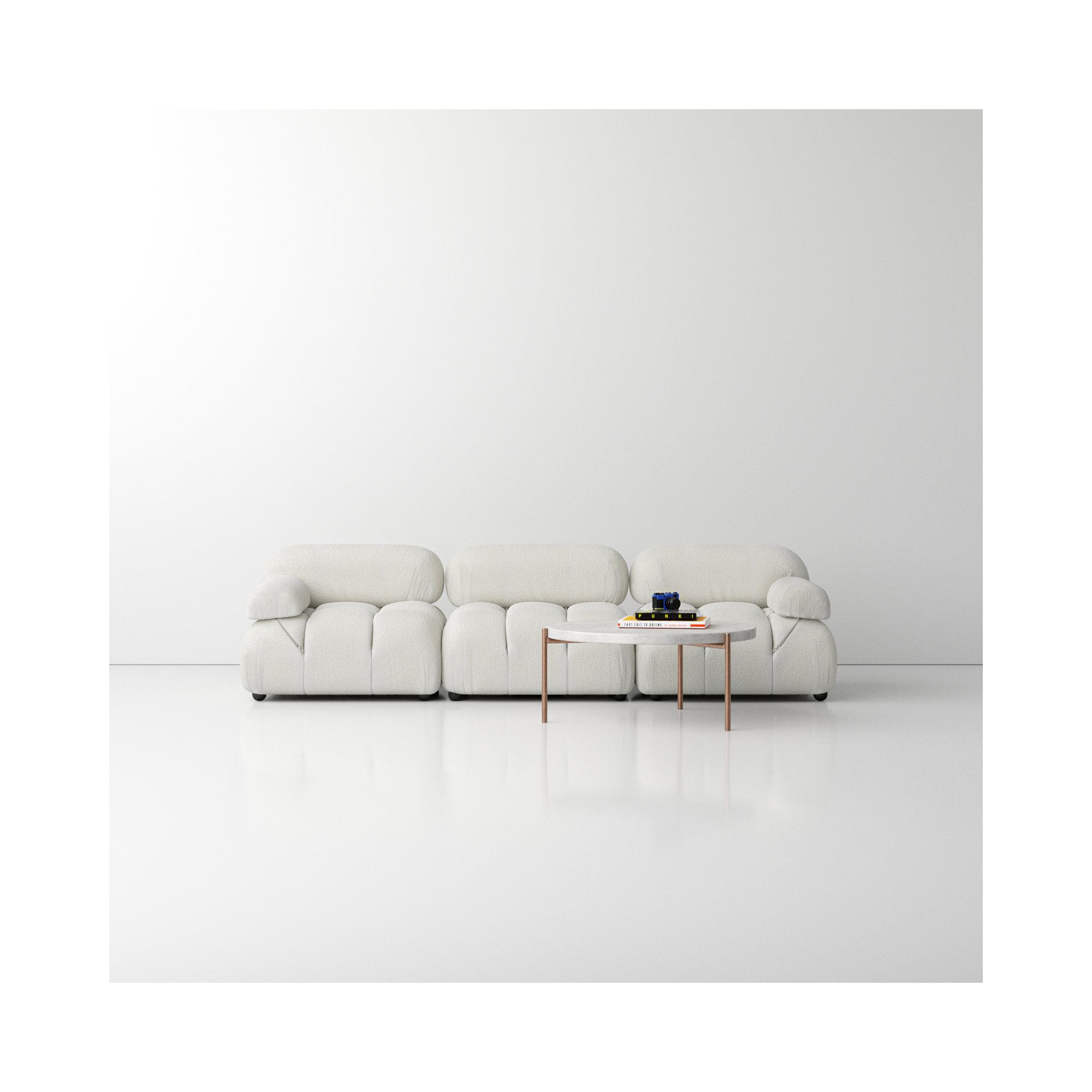 Sigma Upholstered Sofa, Ivory Boucle, 3, 27.5" H x 109.5" W x 36" D