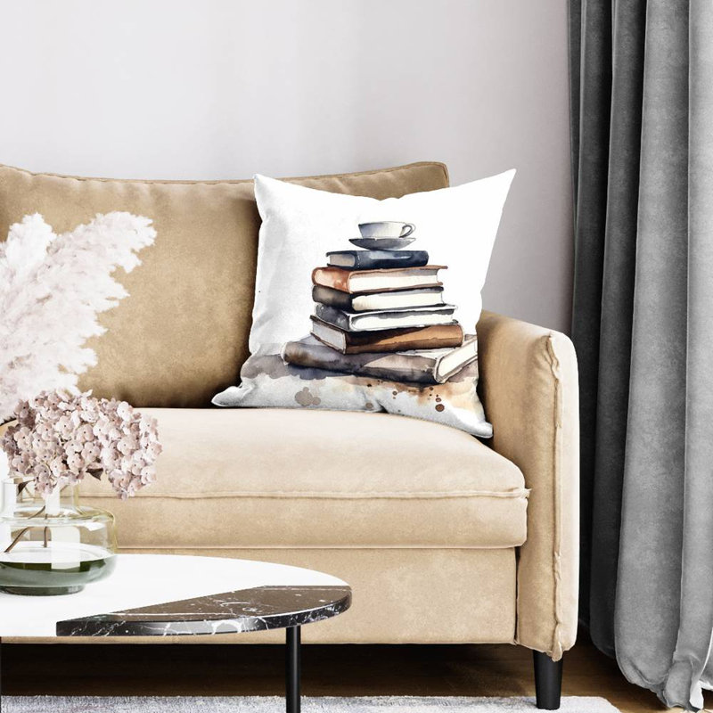 Caffeinated Books Throw | Cozy Livingroom Food Decor Poly Twill, Square 20"