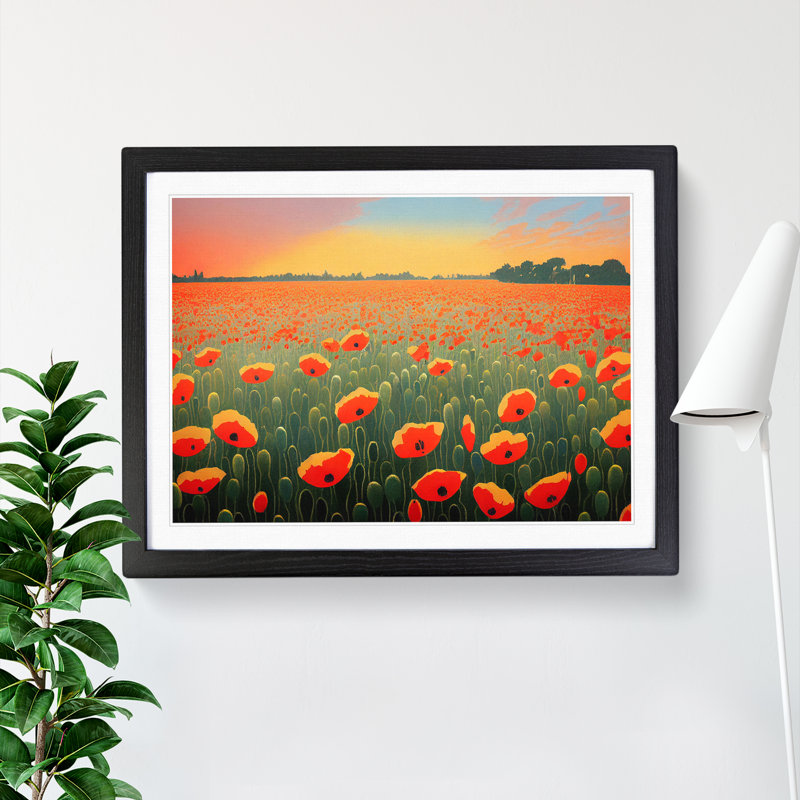 Beauteous Poppy Field Flowers - Single Picture Frame Print, Black Framed, 34cm H x 46cm W x 2cm D