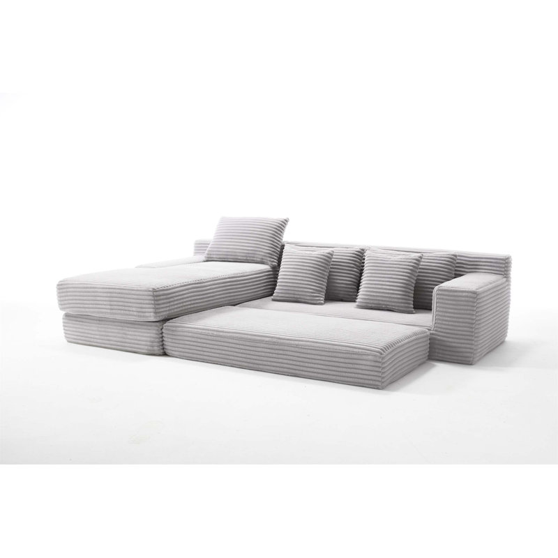 Canapé-lit en L très fonctionnel avec coussins en mousse à mémoire de forme de qualité supérieure et tissu en velours côtelé durable pour tous les espaces de vie