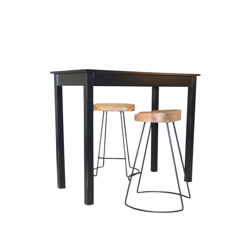 Tavern Pub Bar With 2 Counter Stools, Antique Black/Natural Mango