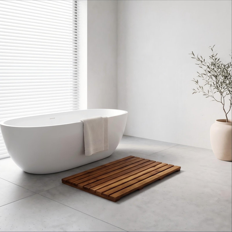 Petties Bathroom Anti-Slip Teak Wood Mat, 31.9" L x 19" W