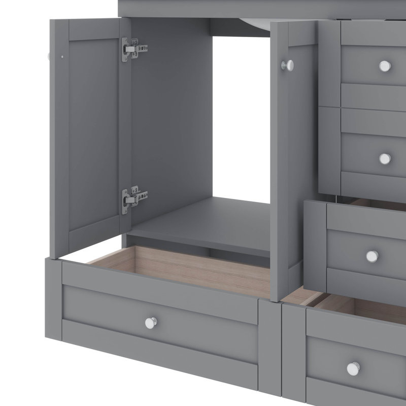 Meuble-lavabo 36 po avec lavabo en céramique et armoire de rangement à tiroir, Gris