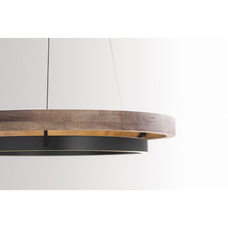 Grace 1 - Light LED Chandelier, Matte Black, Weathered Oak, 3.5" H x 35.8" W x 35.8" D