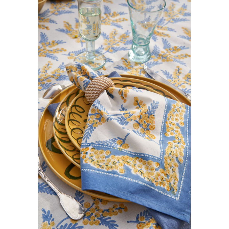 Mimosa Napkins - Green & Yellow - 19" x 19" - Set of 6, Blue & Yellow