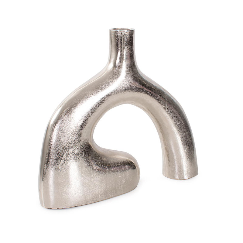 Shirin- Polished Silver Reverse Vase in Cast Aluminum- Short, 12" H x 13" W x 3" D