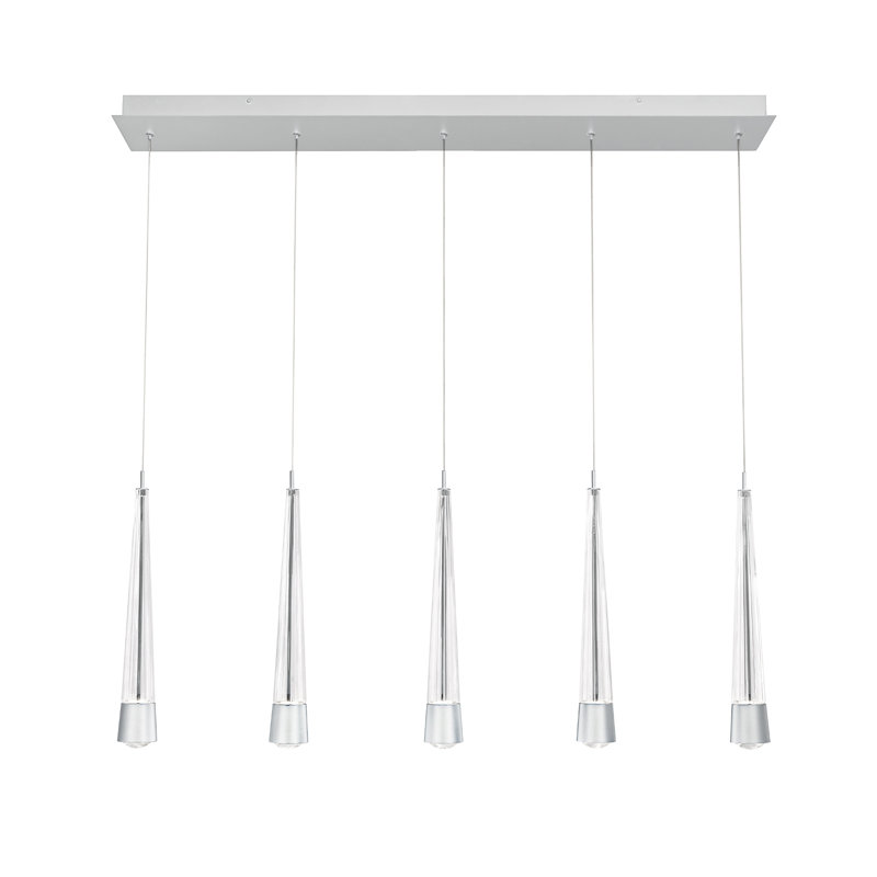 Luminaire suspendu linéaire à 5 lumières Quill, Chrome