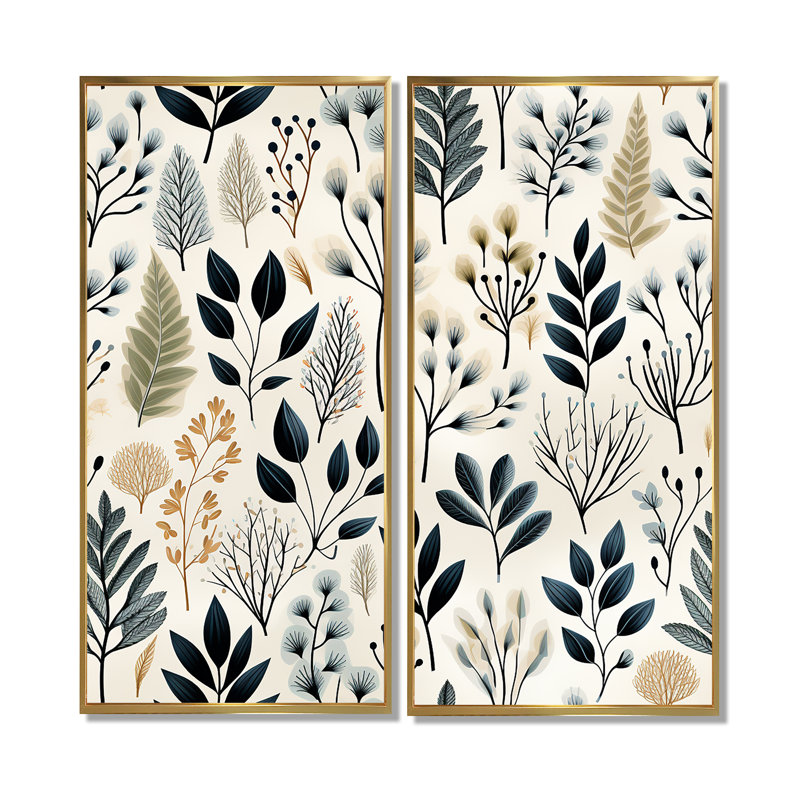 Décoration murale botanique monochrome - plantes florales, H 40 po x l 40 po, Impression encadrée flottante, Doré