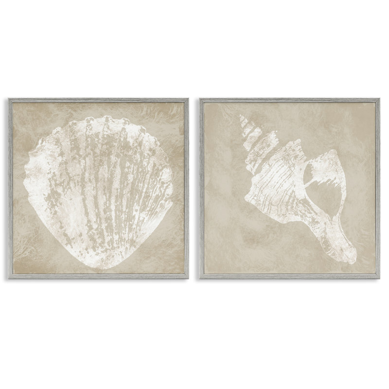  «Rustic Abstract Seashells», ensemble de 2 giclées par Carol Robinson, H 12 po x l 12 po, Estampe numérique Farmhouse