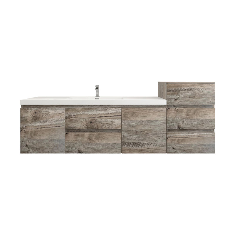 Ensemble de meuble-lavabo mural simple 79 po Moreno Bailey, Bois naturel