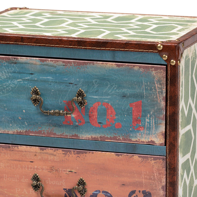 Amandine Multicolor Wood 4-Drawer Accent Chest with Brass Handles