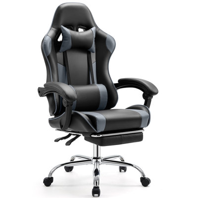 Video Game Desk Chair - Ergonomic Computer With Footrest And Comfy Lumbar Support, PU Leather Recliner With Headrest, Fixed Up Armrest, by Inbox Zero