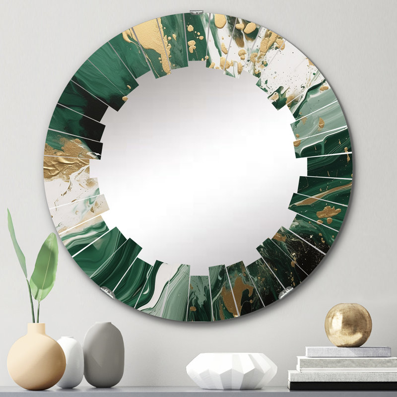 Miroir mural vert, or et liquide, abstrait et moderne - vert et or liquide, 24 po x 24 po