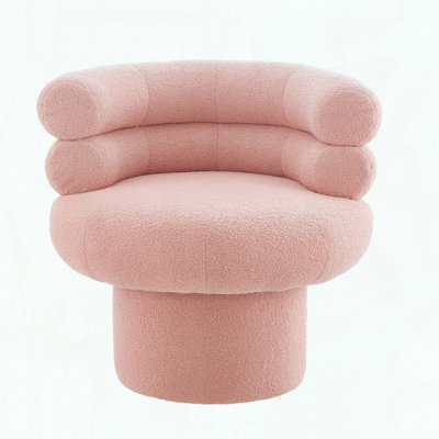360° Swivel Teddy Fleece Round Chair – Pink – Compact