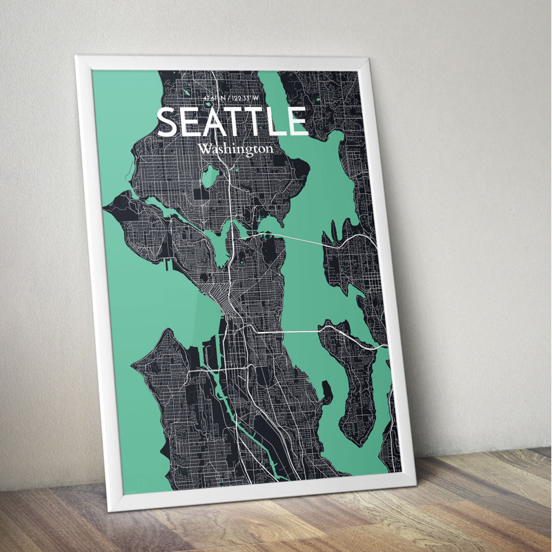 « seattle city map », reproduction d’impression sur affiche en rêve, H 27,6 po x l 19,7 po x P 0,05 po