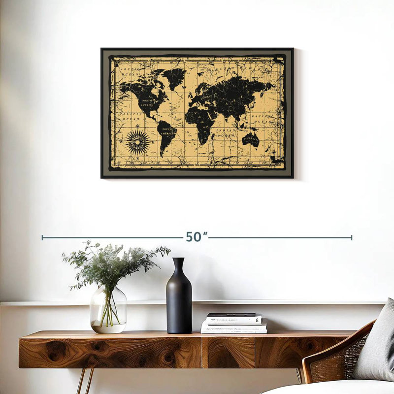 Carte du monde rétro Aliaz, H 21 po x l 31 po