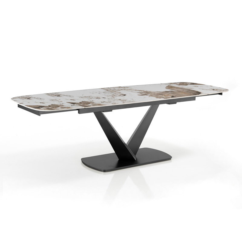 Bahid Extendable Metal Base Dining Table, Grey