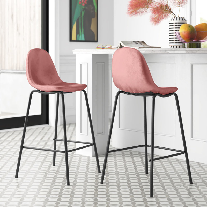 Lazio Velvet Bar Stool with Iron Legs, Pink, Counter Stool (24.02'' Seat Height )