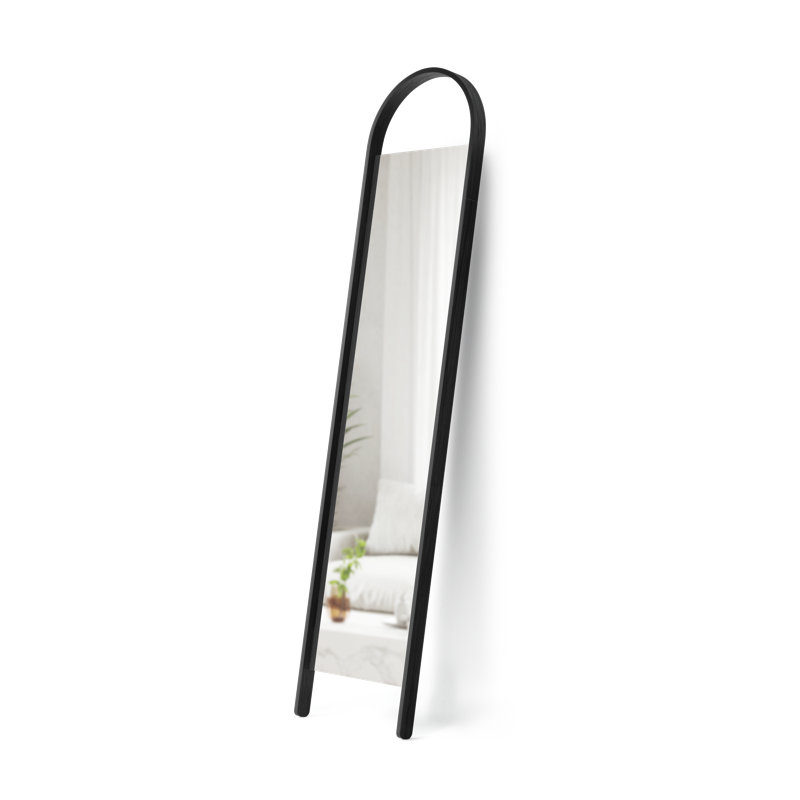 Bellwood Arched Floor Mirror, Wood Frame Full-Length Leaning Mirror, Black