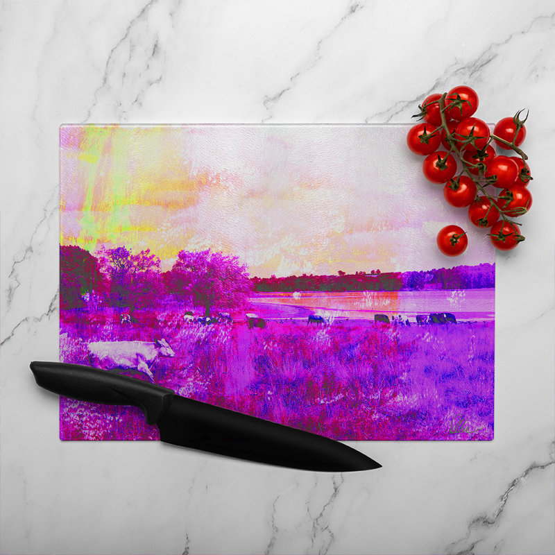 Vintage Pinky Cow Glass Chopping Board, 40cm L x 28cm W