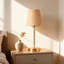 Lampe de table Boho avec contrôle tactile, abat-jour en rotin fabriqué à la main et base en laiton, lampe de table de chevet compacte pour la chambre à coucher, le salon ou le bureau