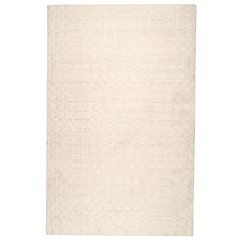 Isadora Hand Woven Wool Solid Color Area Rug in Ivory, Rectangle 5' x 8'