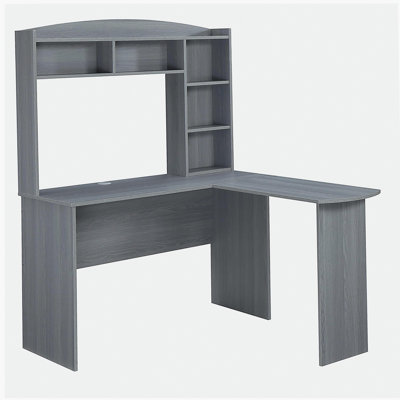 Bureau moderne en forme de L avec bibliothèque, gris