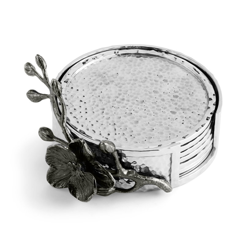 Black Orchid Coaster Set With Holder