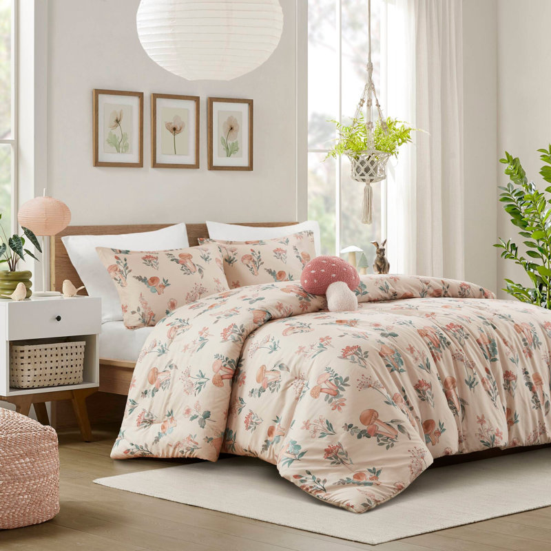 Contemporary Design Comforter Set, Queen Comforter + 3 Additional Pieces, Blush Ploral