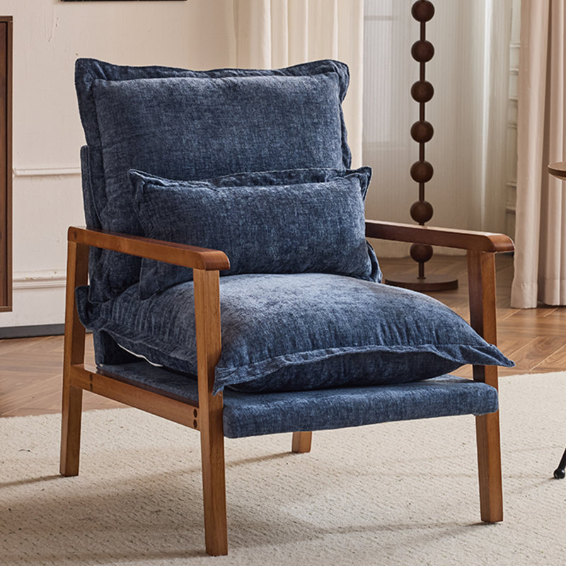 2Pcs Chenille Accent Chair Armchair With Pillow, Blue