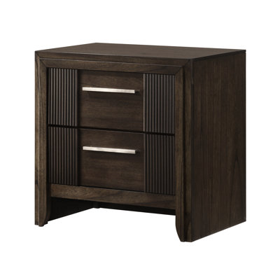 2 Table de chevet contemporaine brune avec finition en bois riche, quincaillerie polie et beauté rustique pour la chambre à coucher, style H 23,59 po x 16,56 po et 24,01 po