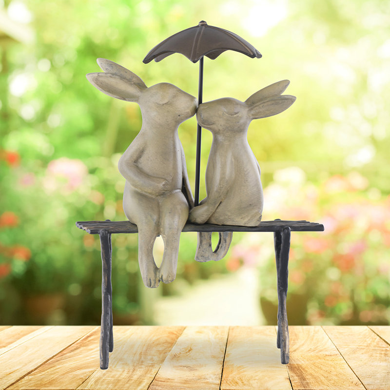 Sculpture de jardin Bunny Lovers on Bench