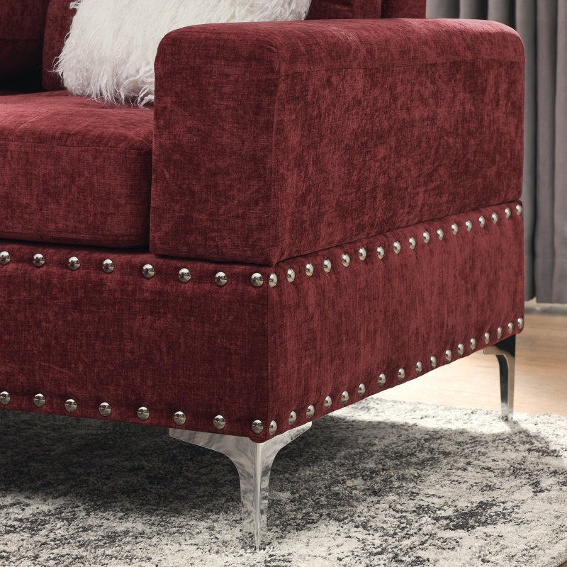 Ilish 3 - Piece Upholstered Sectional, Red Chenille