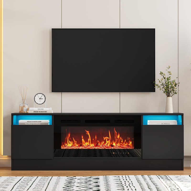 Modern TV Stand With Storage Place For Living Room, Entertainment Center With Storage Cabinet, Black